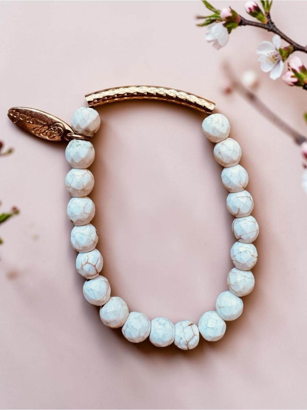 PLUNDER RAMONA Natural White Magnesite Turquoise Adjustable Bracelet.